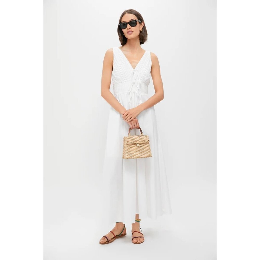 Moon River V-Neck Pleated Midi Dress in White XSmall New Womens Long